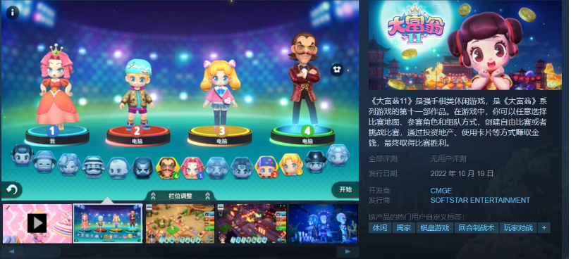 《大富翁11》游戲在Steam和任天堂Switch平臺(tái)開售：前者售價(jià)66元，首發(fā)14位角色