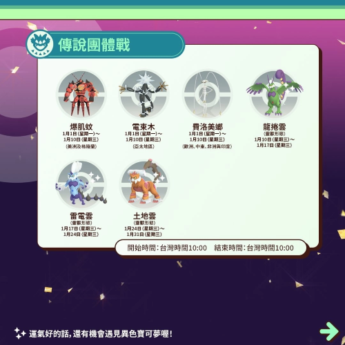 《PokemonGO》公開1月活動情報！三云神特別招靈獸形態(tài)輪番上陣、洗翠火爆獸團(tuán)戰(zhàn)日即將開打